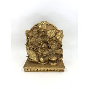Vintage San Pacific International Bookend Magnolia Design Gold Gilt Heavy Resin